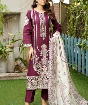 BANAFSHA 3 PIECE EMBROIDERED-JACQUARD COTTON