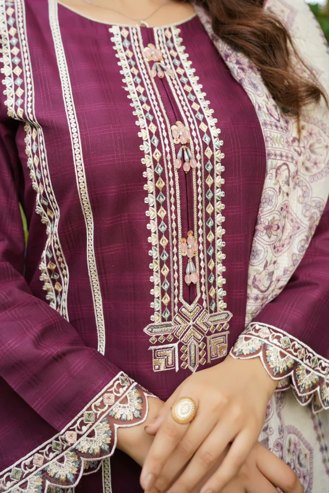 BANAFSHA 3 PIECE EMBROIDERED-JACQUARD COTTON - Image 3