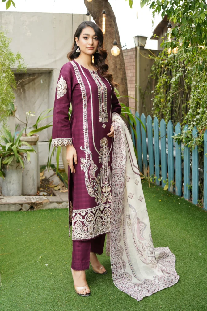 BANAFSHA 3 PIECE EMBROIDERED-JACQUARD COTTON - Image 2