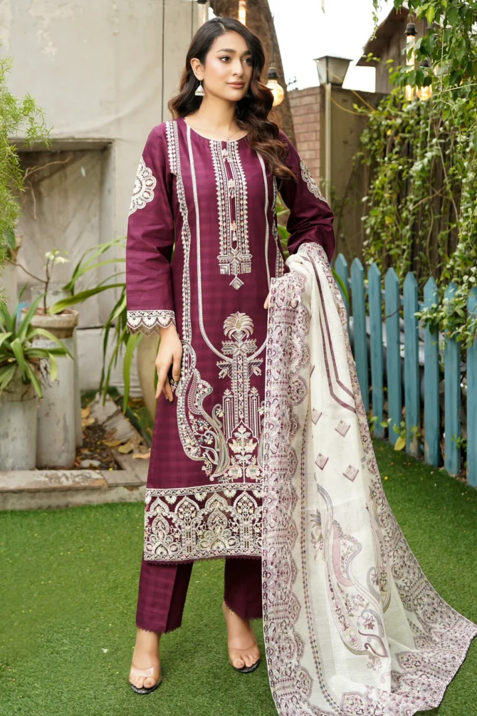 BANAFSHA 3 PIECE EMBROIDERED-JACQUARD COTTON