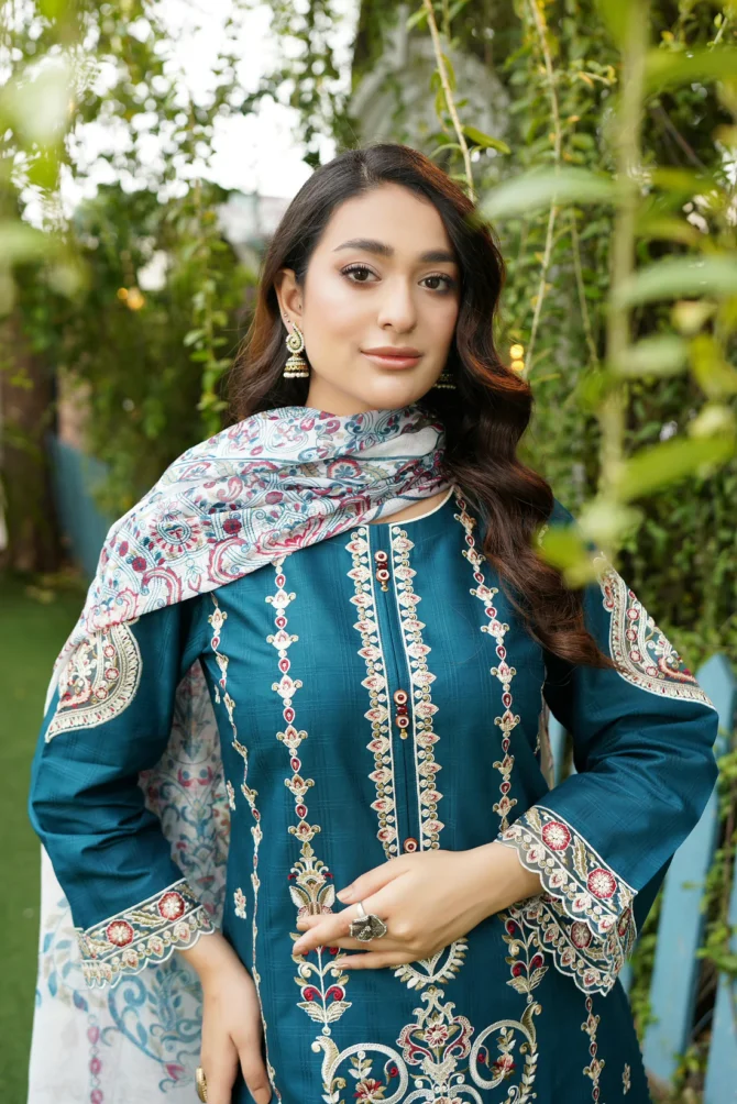 ABRISH 3 PIECE EMBROIDERED-JACQUARD COTTON-HR10 - Image 6