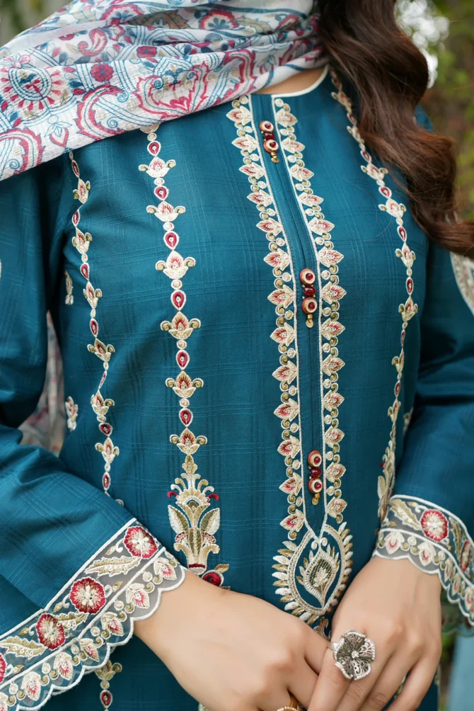 ABRISH 3 PIECE EMBROIDERED-JACQUARD COTTON-HR10 - Image 5