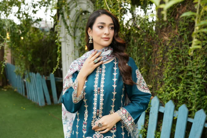 ABRISH 3 PIECE EMBROIDERED-JACQUARD COTTON-HR10 - Image 4