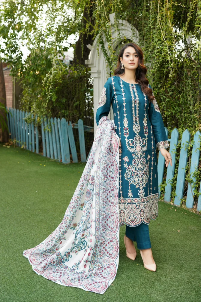 ABRISH 3 PIECE EMBROIDERED-JACQUARD COTTON-HR10 - Image 3