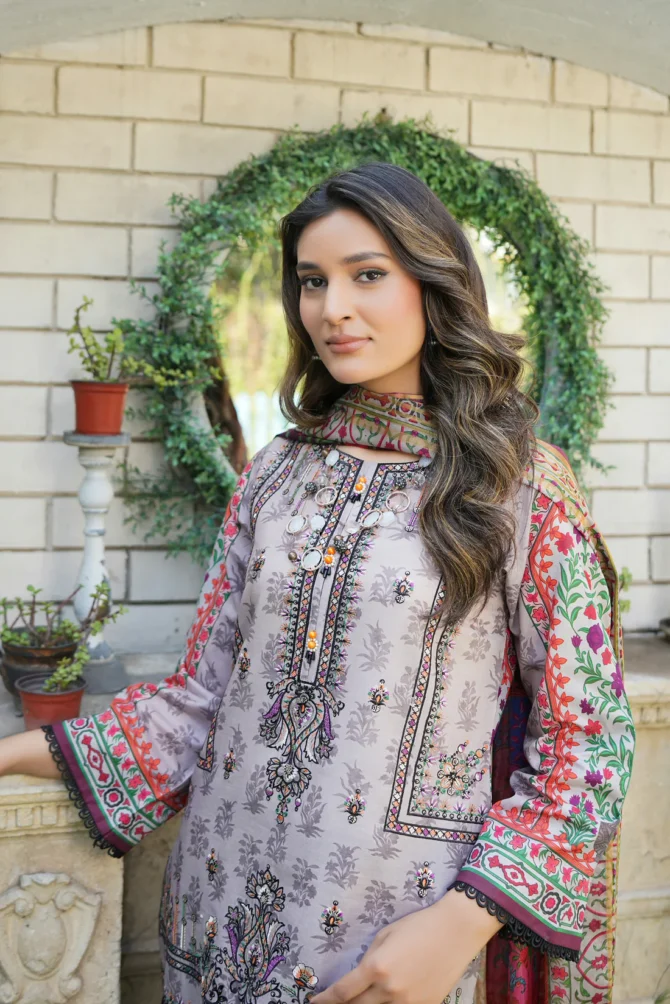 BAHAAR 3 PIECE  SUIT EMBROIDERED WITH PRINT -HR14 - Image 6