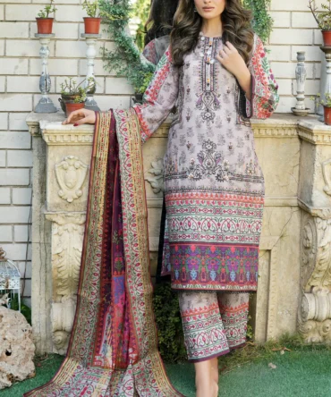 BAHAAR 3 PIECE  SUIT EMBROIDERED WITH PRINT -HR14