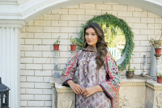 BAHAAR 3 PIECE  SUIT EMBROIDERED WITH PRINT -HR14 - Image 4