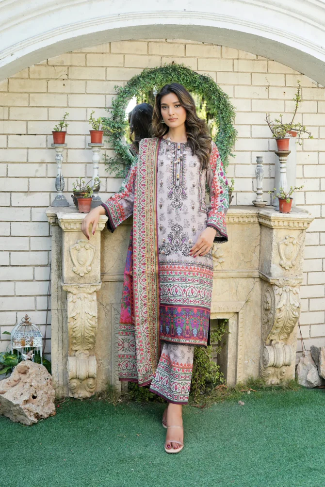 BAHAAR 3 PIECE  SUIT EMBROIDERED WITH PRINT -HR14 - Image 3