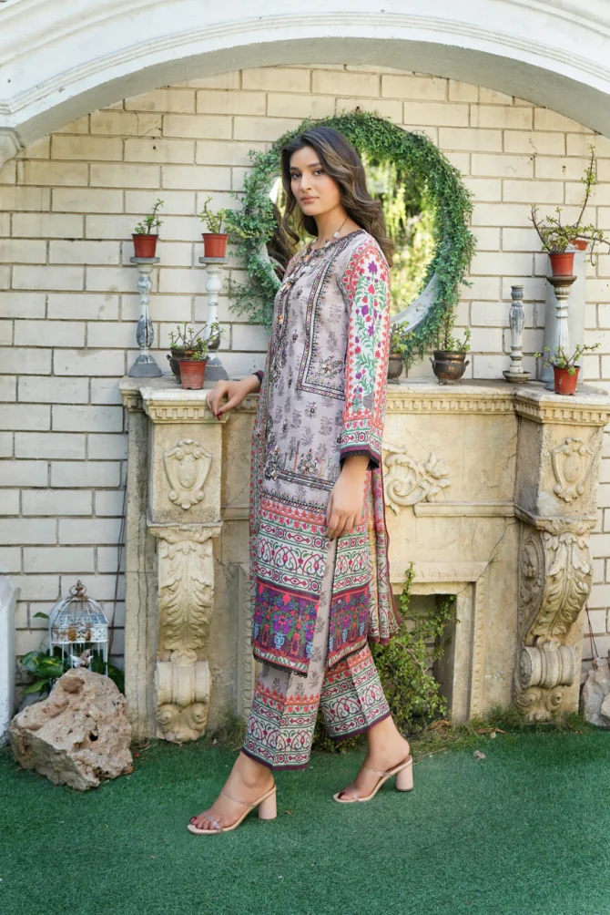 BAHAAR 3 PIECE  SUIT EMBROIDERED WITH PRINT -HR14 - Image 2