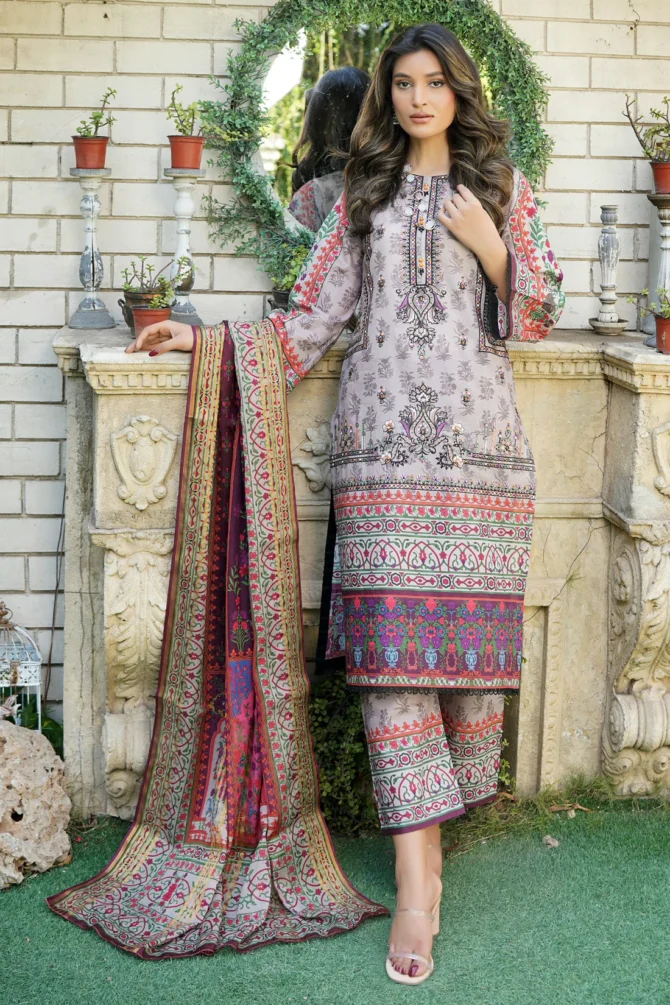 BAHAAR 3 PIECE  SUIT EMBROIDERED WITH PRINT -HR14