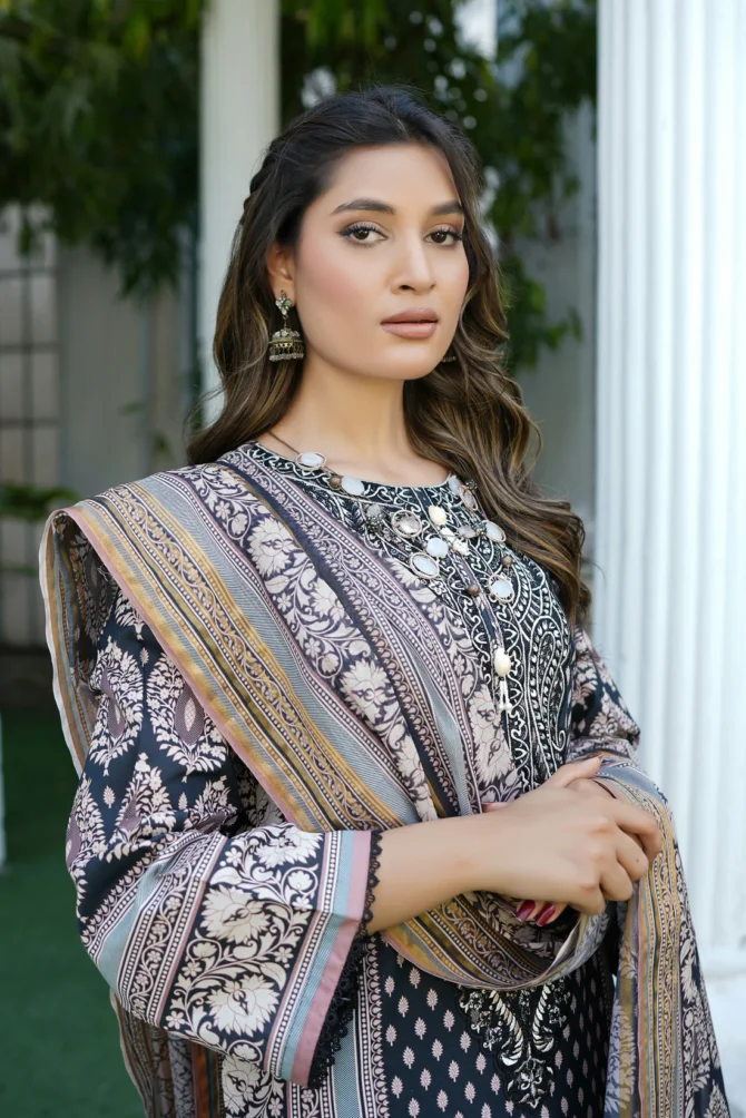 MEERAL 3 PIECE  SUIT EMBROIDERED WITH PRINT-HR15 - Image 6