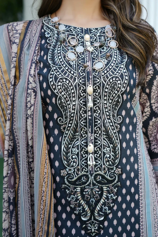 MEERAL 3 PIECE  SUIT EMBROIDERED WITH PRINT-HR15 - Image 5