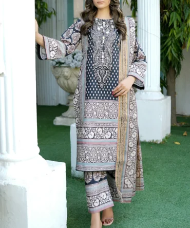 MEERAL 3 PIECE  SUIT EMBROIDERED WITH PRINT-HR15