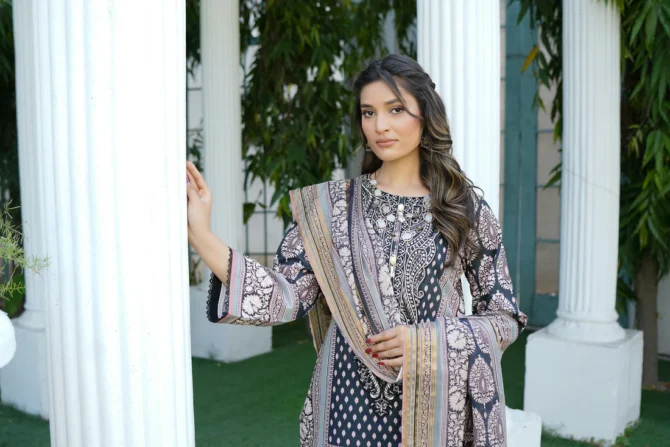MEERAL 3 PIECE  SUIT EMBROIDERED WITH PRINT-HR15 - Image 4
