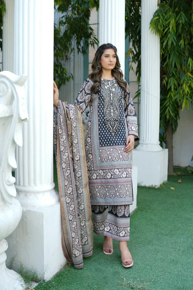 MEERAL 3 PIECE  SUIT EMBROIDERED WITH PRINT-HR15 - Image 3