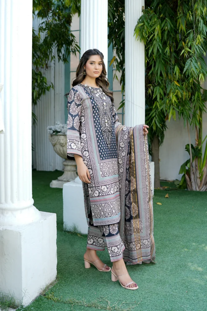 MEERAL 3 PIECE  SUIT EMBROIDERED WITH PRINT-HR15 - Image 2