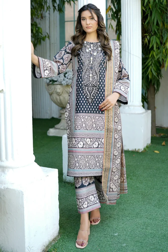 MEERAL 3 PIECE  SUIT EMBROIDERED WITH PRINT-HR15