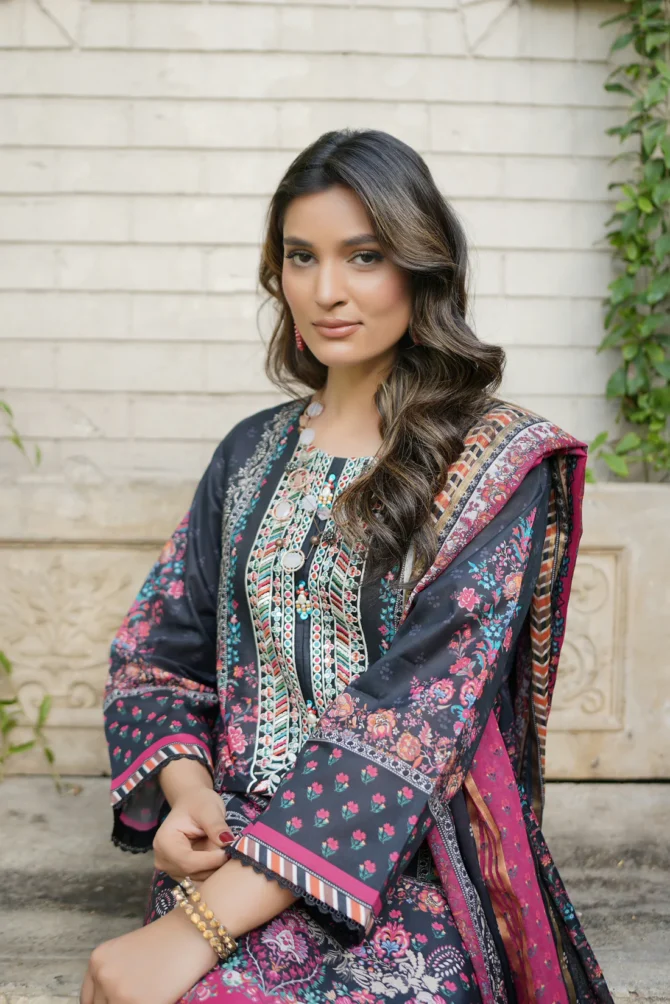 ANABIYA 3 PIECE  SUIT EMBROIDERED WITH PRINT-HR16 - Image 6