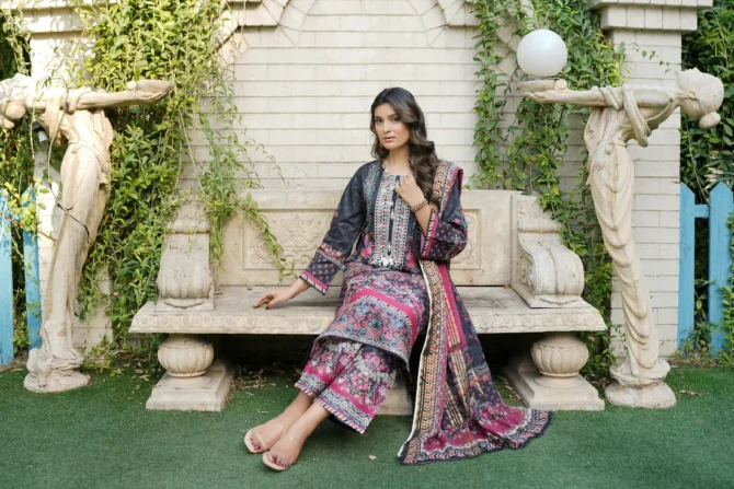ANABIYA 3 PIECE  SUIT EMBROIDERED WITH PRINT-HR16 - Image 2