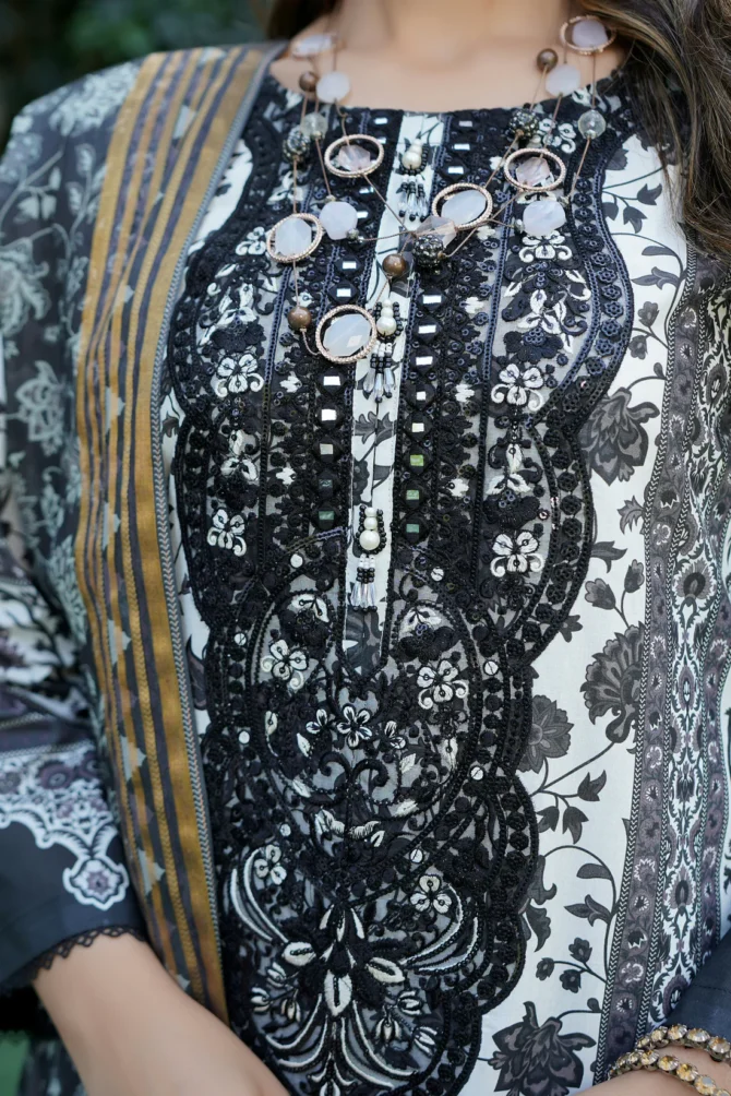 AABROO 3 PIECE  SUIT EMBROIDERED WITH PRINT-HR17 - Image 4