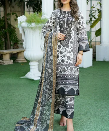 AABROO 3 PIECE  SUIT EMBROIDERED WITH PRINT-HR17