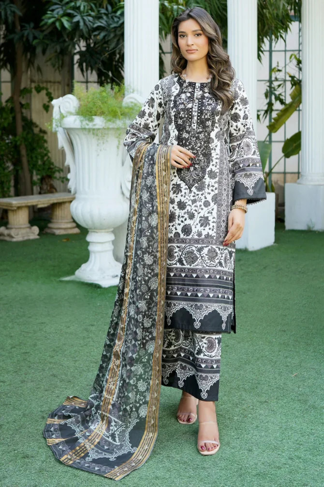 AABROO 3 PIECE  SUIT EMBROIDERED WITH PRINT-HR17