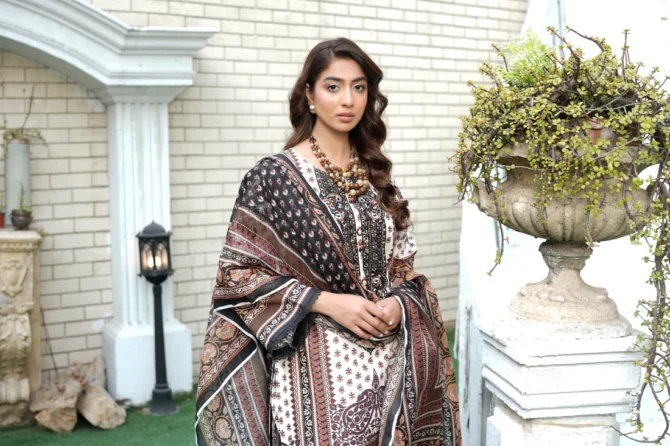 ARRZOO 3 PIECE  SUIT EMBROIDERED WITH PRINT-HR28 - Image 4