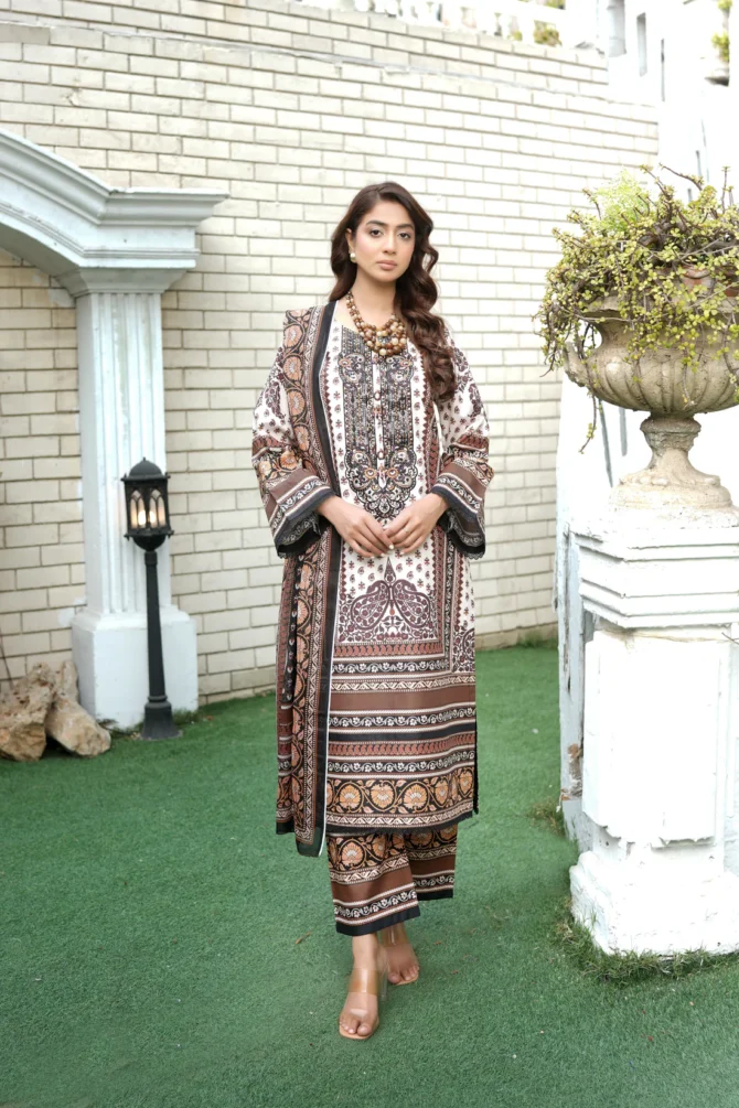 ARRZOO 3 PIECE  SUIT EMBROIDERED WITH PRINT-HR28 - Image 3