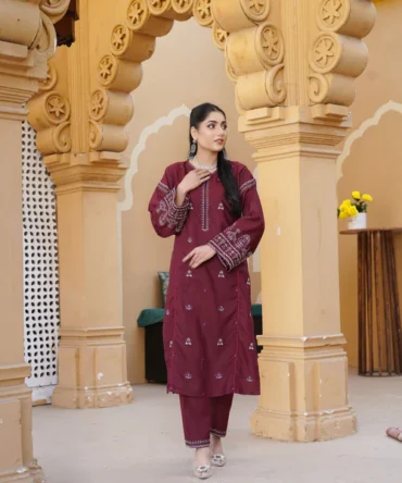 AZUR EMBROIDERED 2PCS - MAROON