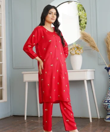 Petal Embroidered 2pcs -Red