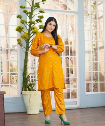 Petal Embroidered 2pcs - Mustard